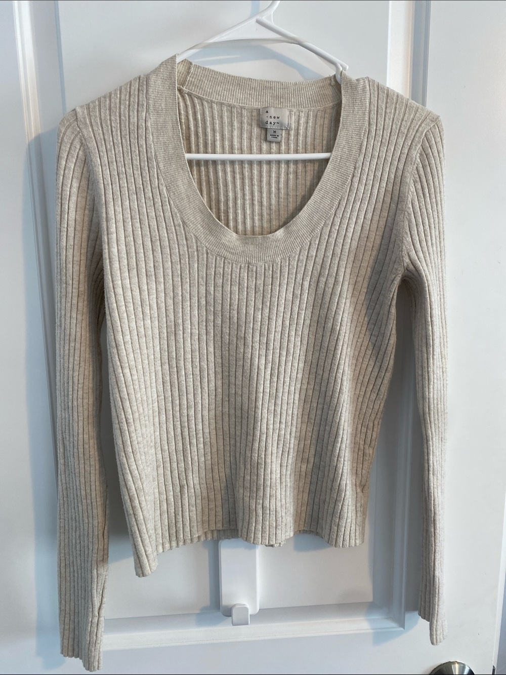 a new day Cream Ribbed Scoop-Neck Knit Sweater